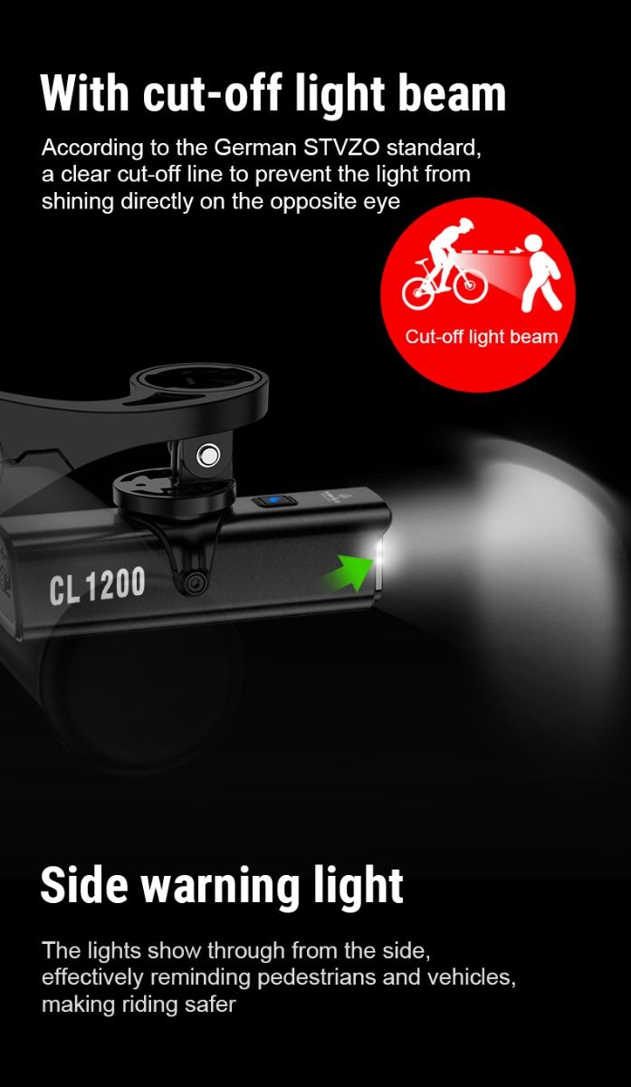 TOWILD CL1200 1200LM USB wiederaufladbare Fahrrad-Frontleuchte mit Funkfernbedienung für sicheres Radfahren in der Nacht