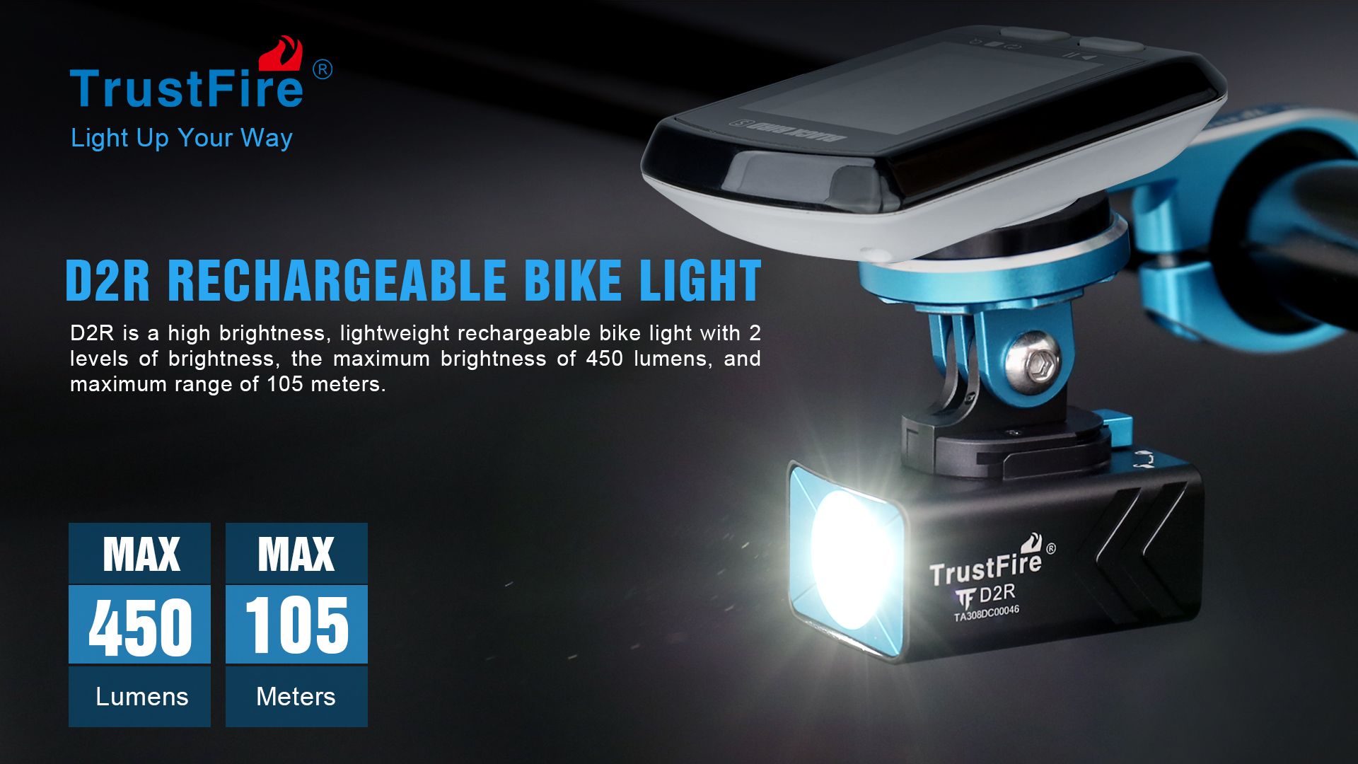 TrustFire D2R Fahrradlicht 450LM wasserdichtes Frontlicht Type-C wiederaufladbare Fahrradleuchte für Sicherheit und Sichtbarkeit