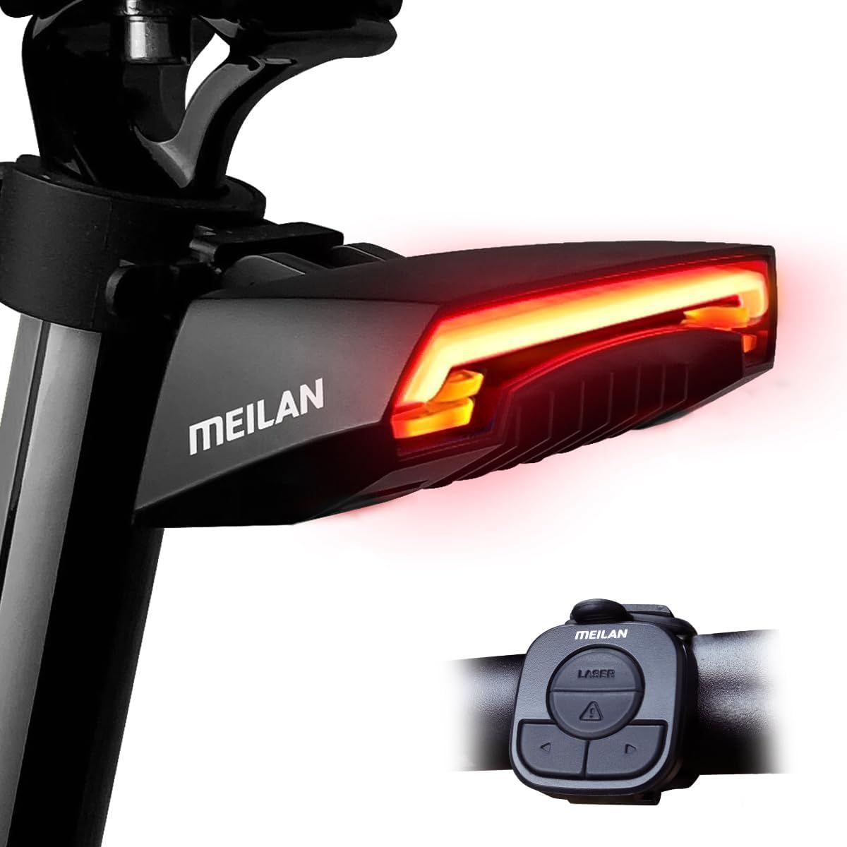 Meilan X5 Smart Bike Rücklicht mit Blinkern und automatischem Bremslicht, kabellose Fernbedienung, Fahrrad-Rücklicht, hinten, USB-wiederaufladbar, Sicherheits-Warnleuchte fürs Radfahren