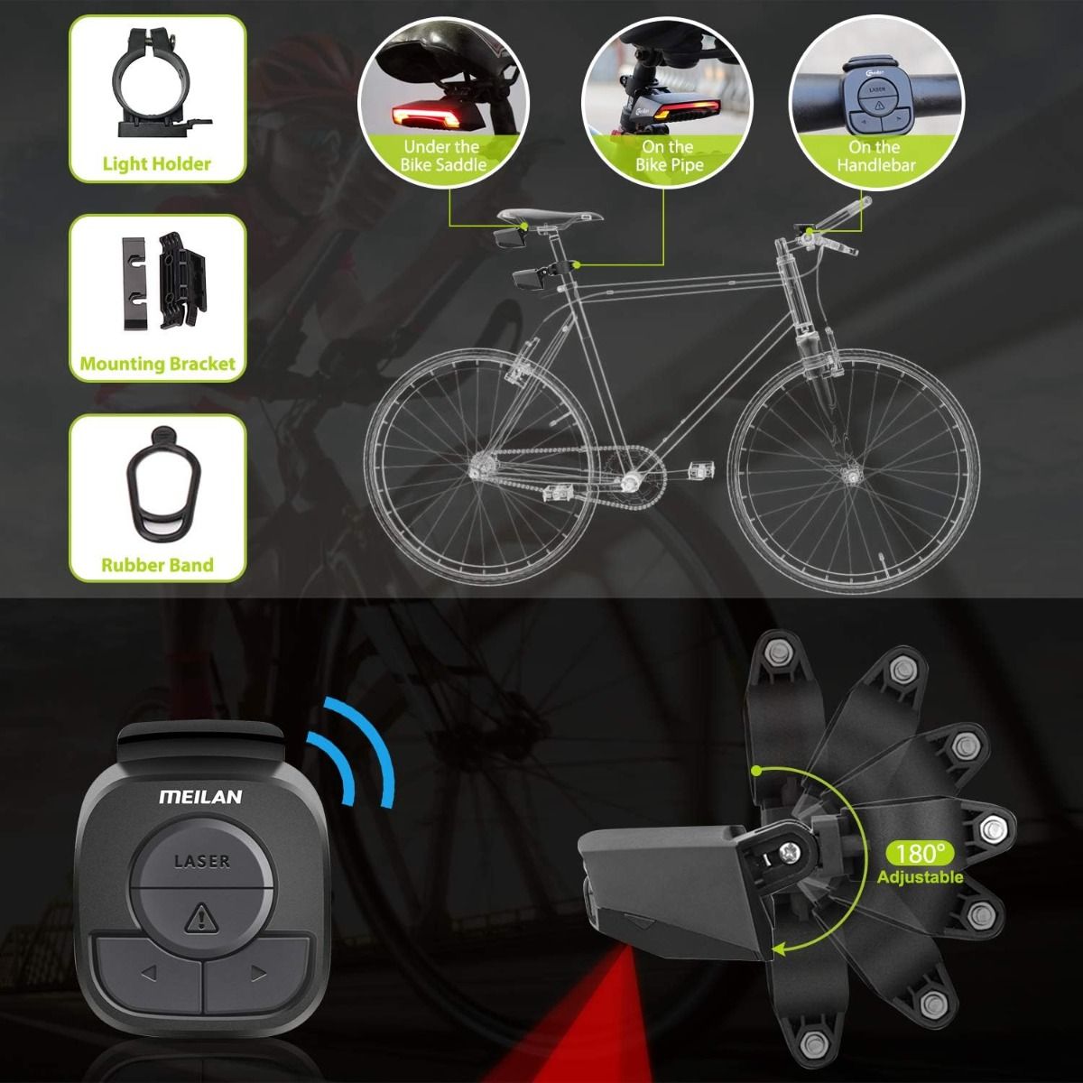 Meilan X5 Smart Bike Rücklicht mit Blinkern und automatischem Bremslicht, kabellose Fernbedienung, Fahrrad-Rücklicht, hinten, USB-wiederaufladbar, Sicherheits-Warnleuchte fürs Radfahren
