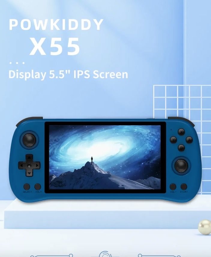 POWKIDDY X55 Handheld-Spielkonsole Retro-Gaming 5,5-Zoll-Bildschirm IPS-Display RK3566 Prozessor Gaming unterwegs
