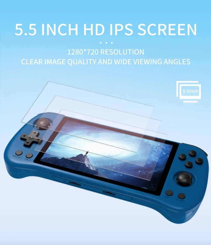 POWKIDDY X55 Handheld-Spielkonsole Retro-Gaming 5,5-Zoll-Bildschirm IPS-Display RK3566 Prozessor Gaming unterwegs