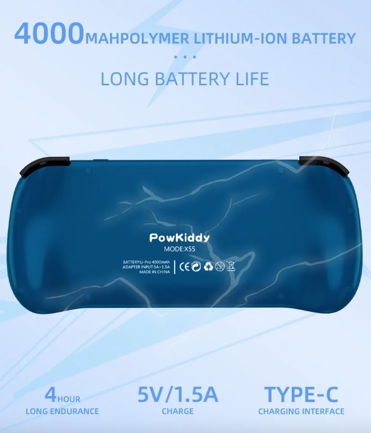POWKIDDY X55 Handheld-Spielkonsole Retro-Gaming 5,5-Zoll-Bildschirm IPS-Display RK3566 Prozessor Gaming unterwegs