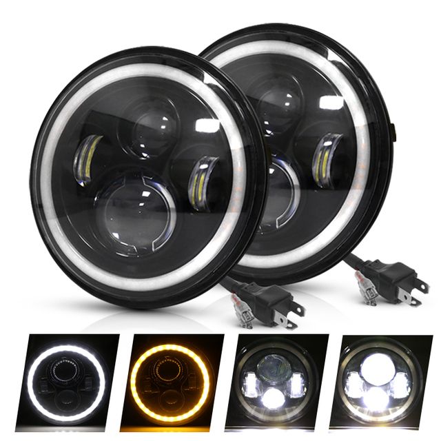 Motorrad-Licht 7-Zoll-LED-Scheinwerfer für Jeep Wrangler Lada Niva 4x4 Hellgelb Weiß Angel Eye Wetterfestes Design
