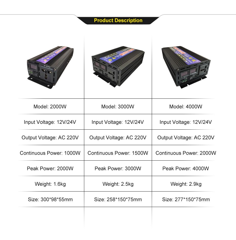 Reiner Sinus-Wechselrichter 2000W 3000W 4000W LED-Anzeige für empfindliche Elektronik, Haus-Notstromversorgung, Camping